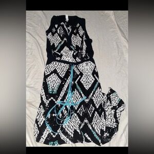 Pure Energy Maxi Dress Size 1X Sleeveless Chiffon, Black and White Snake Print